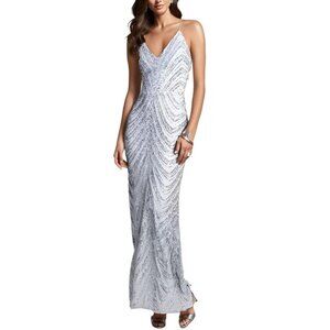 B. Darlin Womens Silver Sequined Maxi Prom Evening Dress Gown Plus 20W BHFO 6130